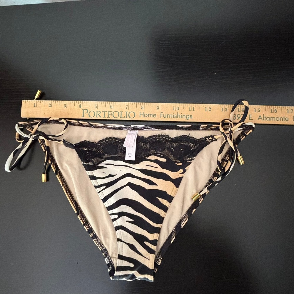 Early 2000s Victorias Secret Zebra Print Lace Bikini Set Triangle Side Tie M Y2K - Picture 7 of 16